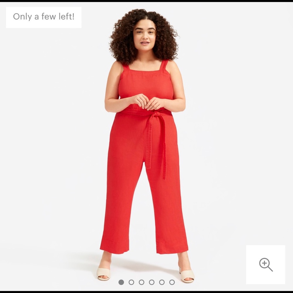 EVERLANE Square Neck Linen Jumpsuit in Tomato